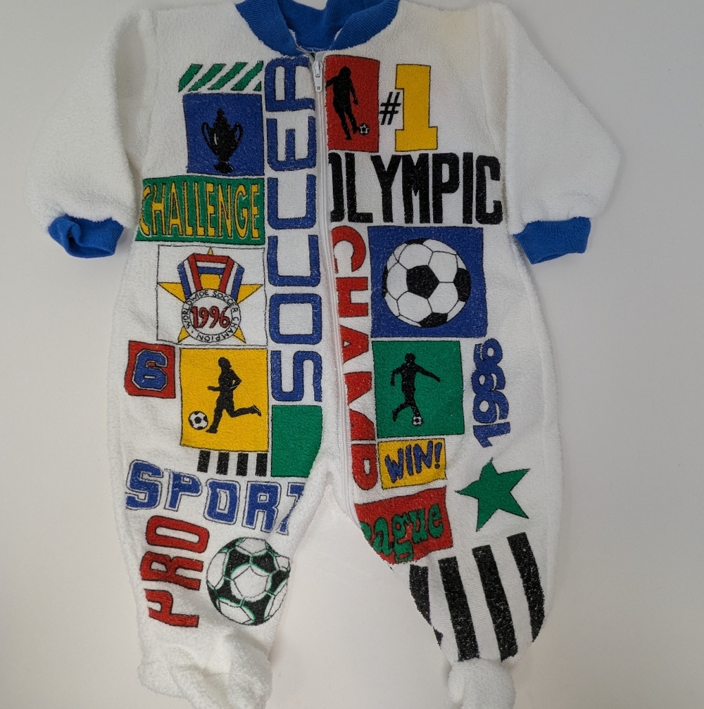 Sears Kids Terrycloth Sleeper Olympics 1996 Atlanta Soccer Sports 90s